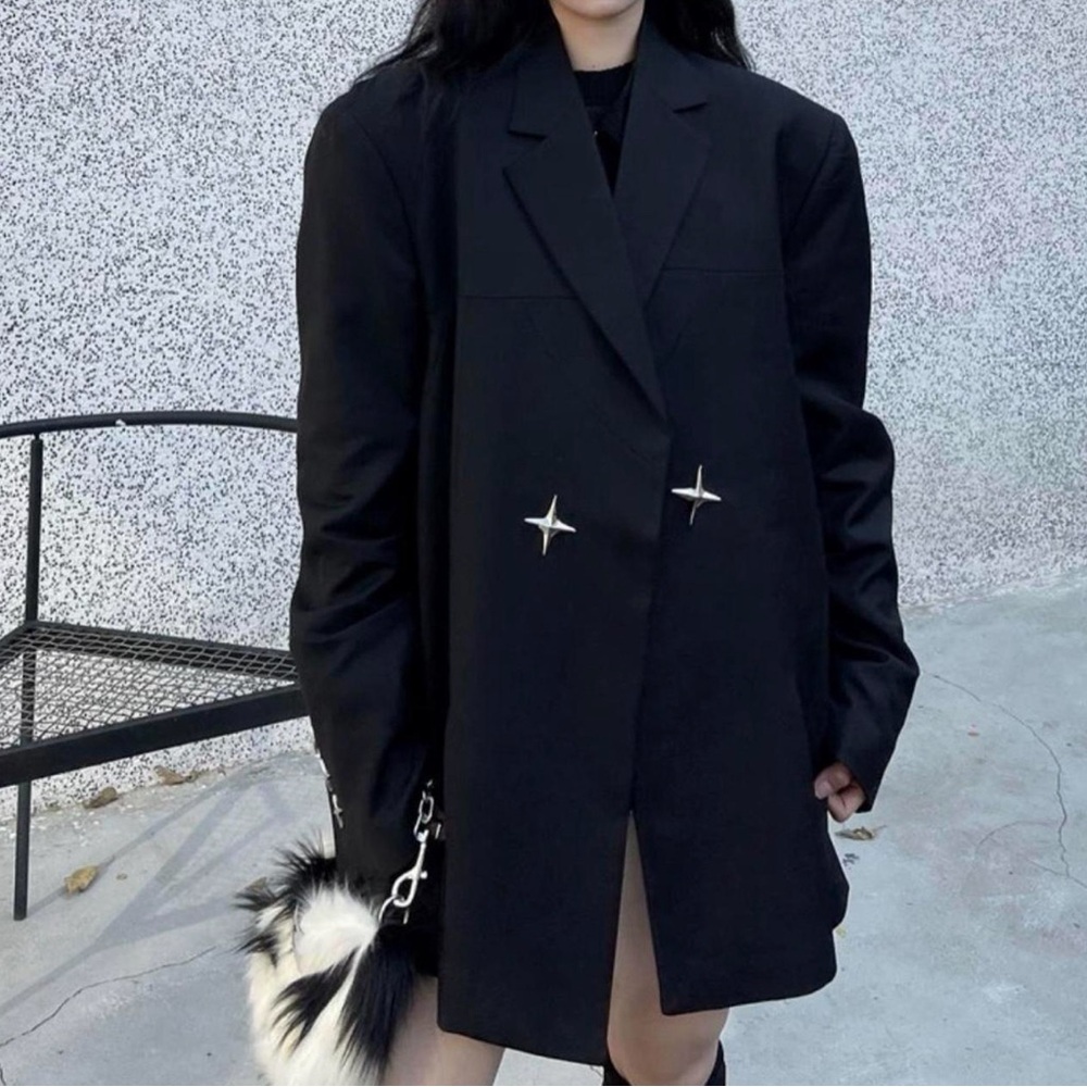 OVERSIZED BLACK PADDED
SHOULDERS BLAZER WITH STAR BUTTONS (READ DESCRIPTION)